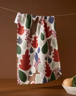 GEOMETRY Cut Paper Leaves Cream Tea Towel