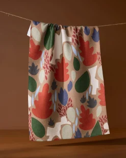 GEOMETRY Cut Paper Leaves Mocha Tea Towel