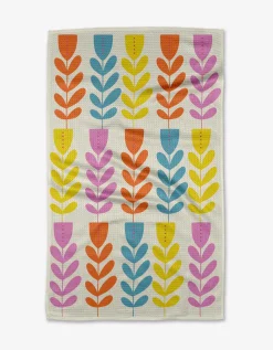 GEOMETRY Folk Art Tulips Tea Towel