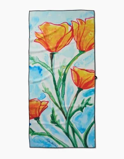 GEOMETRY Golden Poppy Flowers Beach Towel