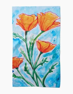 GEOMETRY Golden Poppy Flowers Tea Towel