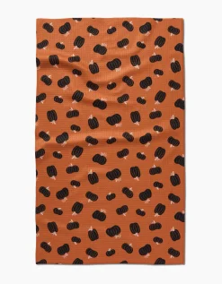 GEOMETRY Halloween Black Pumpkins Tea Towel