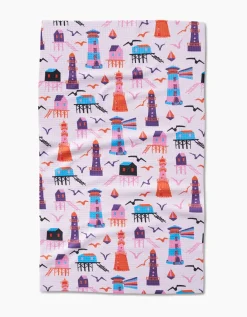 GEOMETRY Lighthouse In Pink Tea Towel
