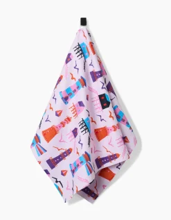 GEOMETRY Lighthouse In Pink Tea Towel