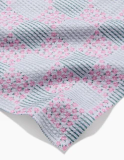GEOMETRY Mini Flowers and Stripes Check Pink and Green Bar Towel
