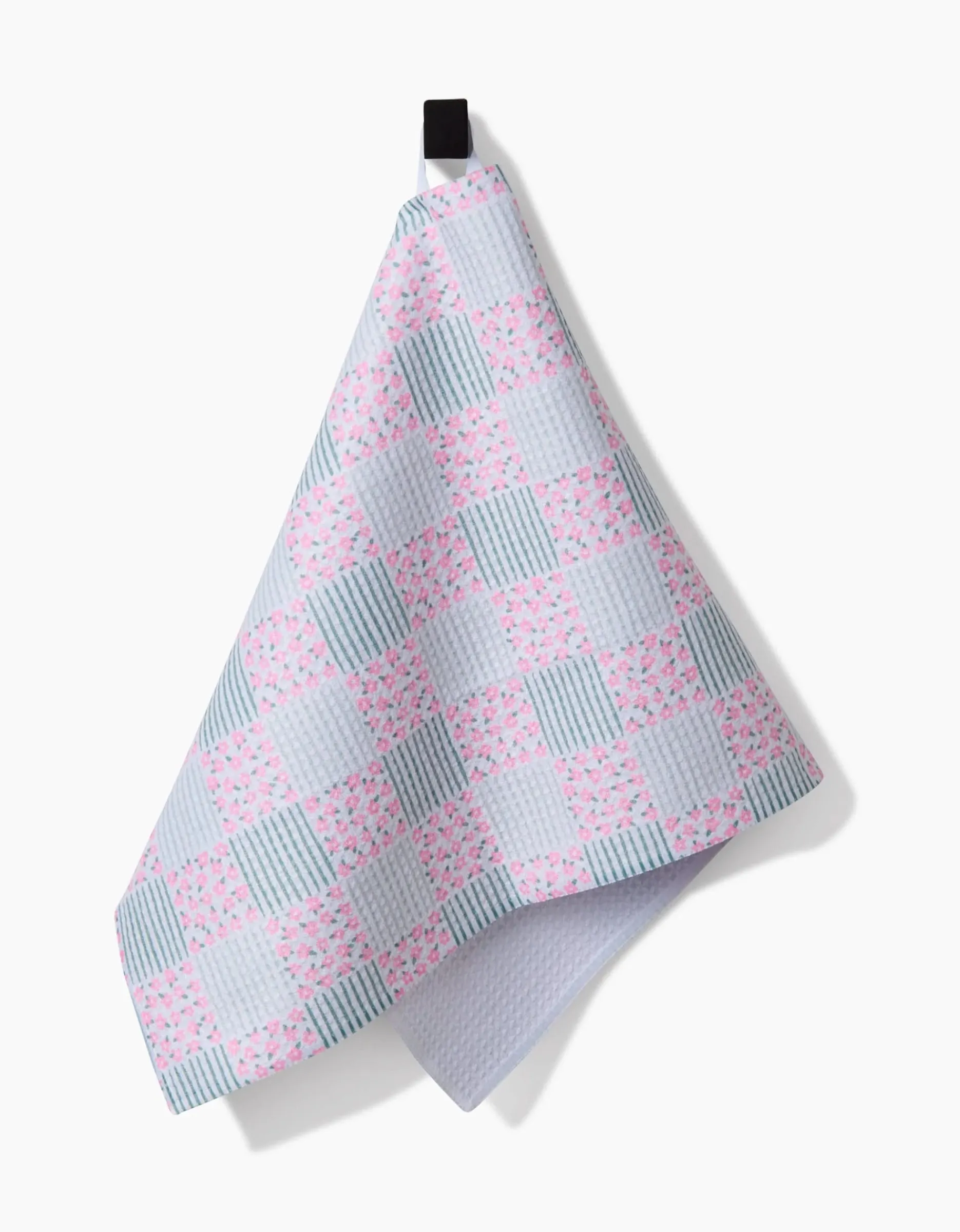 GEOMETRY Mini Flowers and Stripes Check Pink and Green Bar Towel