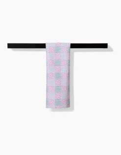 GEOMETRY Mini Flowers and Stripes Check Pink and Green Bar Towel