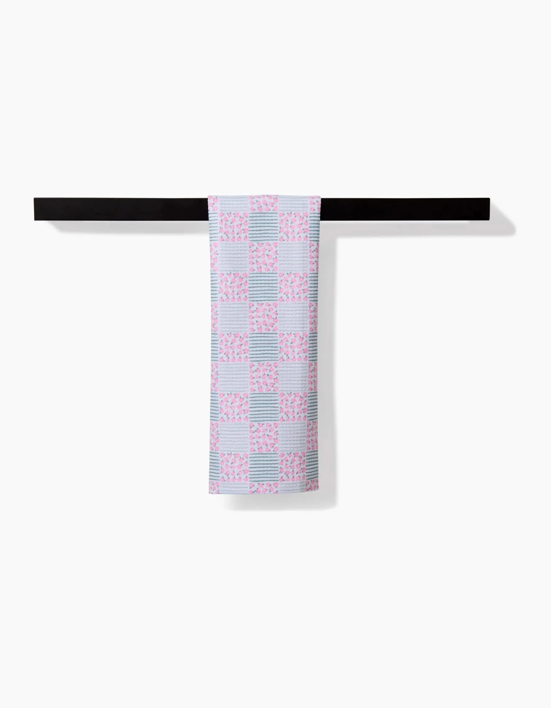 GEOMETRY Mini Flowers and Stripes Check Pink and Green Bar Towel