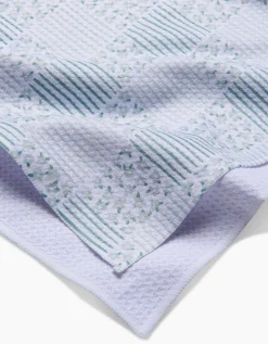 GEOMETRY Mini Flowers and Stripes Check Green Tea Towel