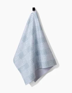 GEOMETRY Mini Flowers and Stripes Check Green Tea Towel