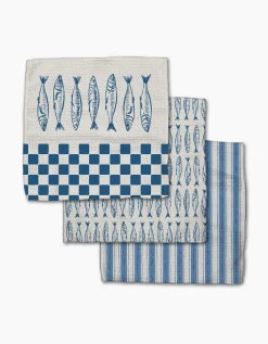 GEOMETRY Sardine Check Blue Dishcloth Set