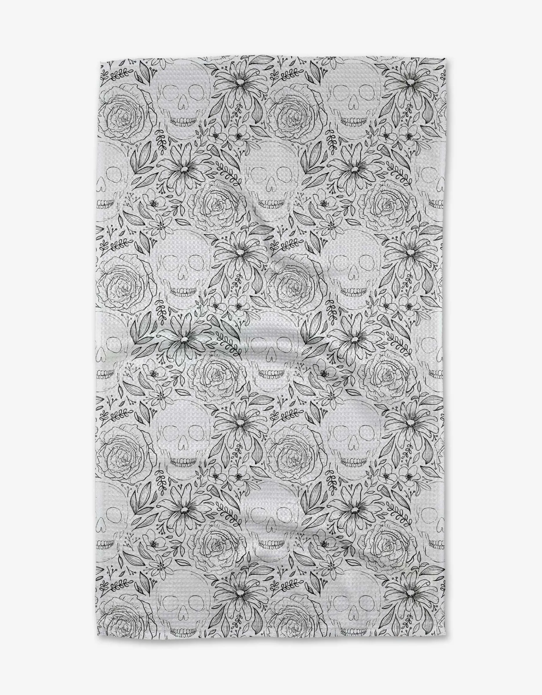 GEOMETRY Skulls and Flowers Tea Towel