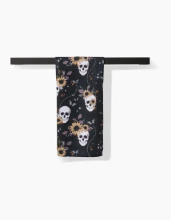 GEOMETRY Skulls In Bloom Tea Towel